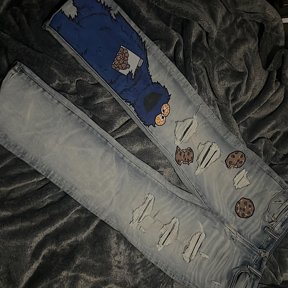 Customized American Eagle Cookie Monster Jeans